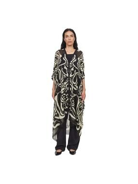 Rodebjer OS Silk Black Agave Cosmic Bloom Kaftan - Button Front - Boho Luxury